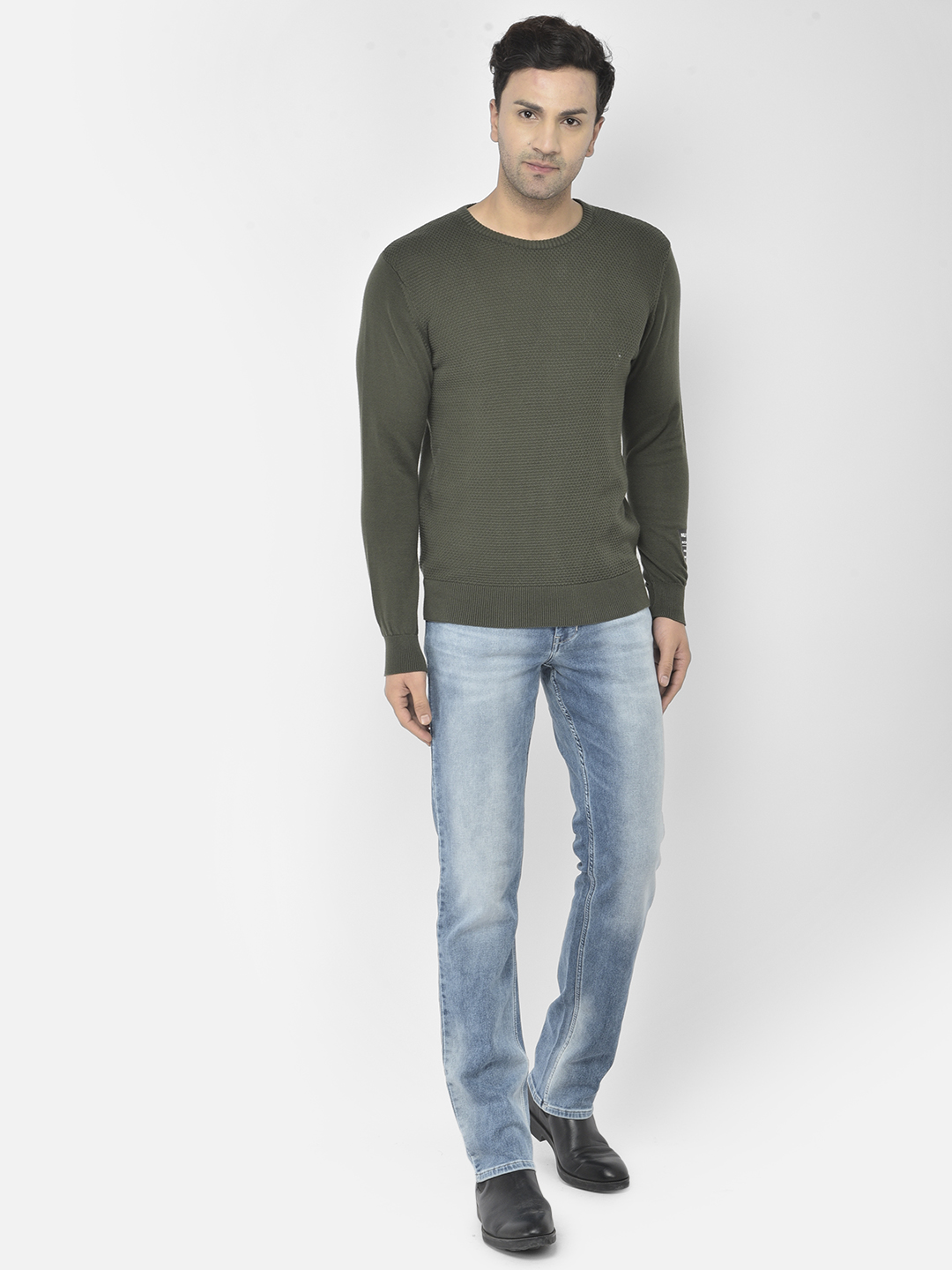 Numero Uno Men Self Design Green Sweater